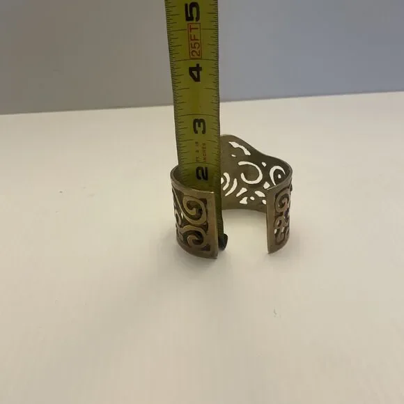 Vintage Artisan Modernist Wide Etruscan Egyptian Brass Cuff Bangle Bracelet - Picture 7 of 7